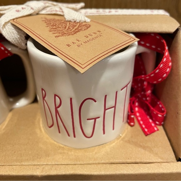 Rae Dunn Red Lettering Merry & Bright White Ceramic Mug Christmas Ornaments NEW! - Picture 3 of 8